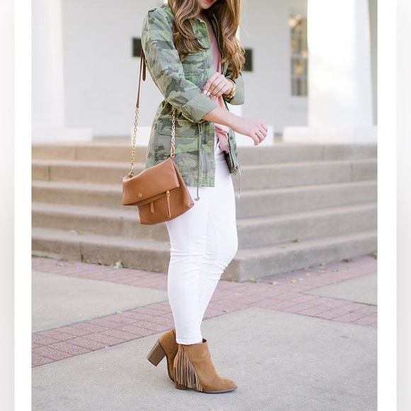 Sam Edelman Ona Olive Suede Leather Chunky Block Heel Fringe Boot Size 7.5 New - Picture 7 of 8